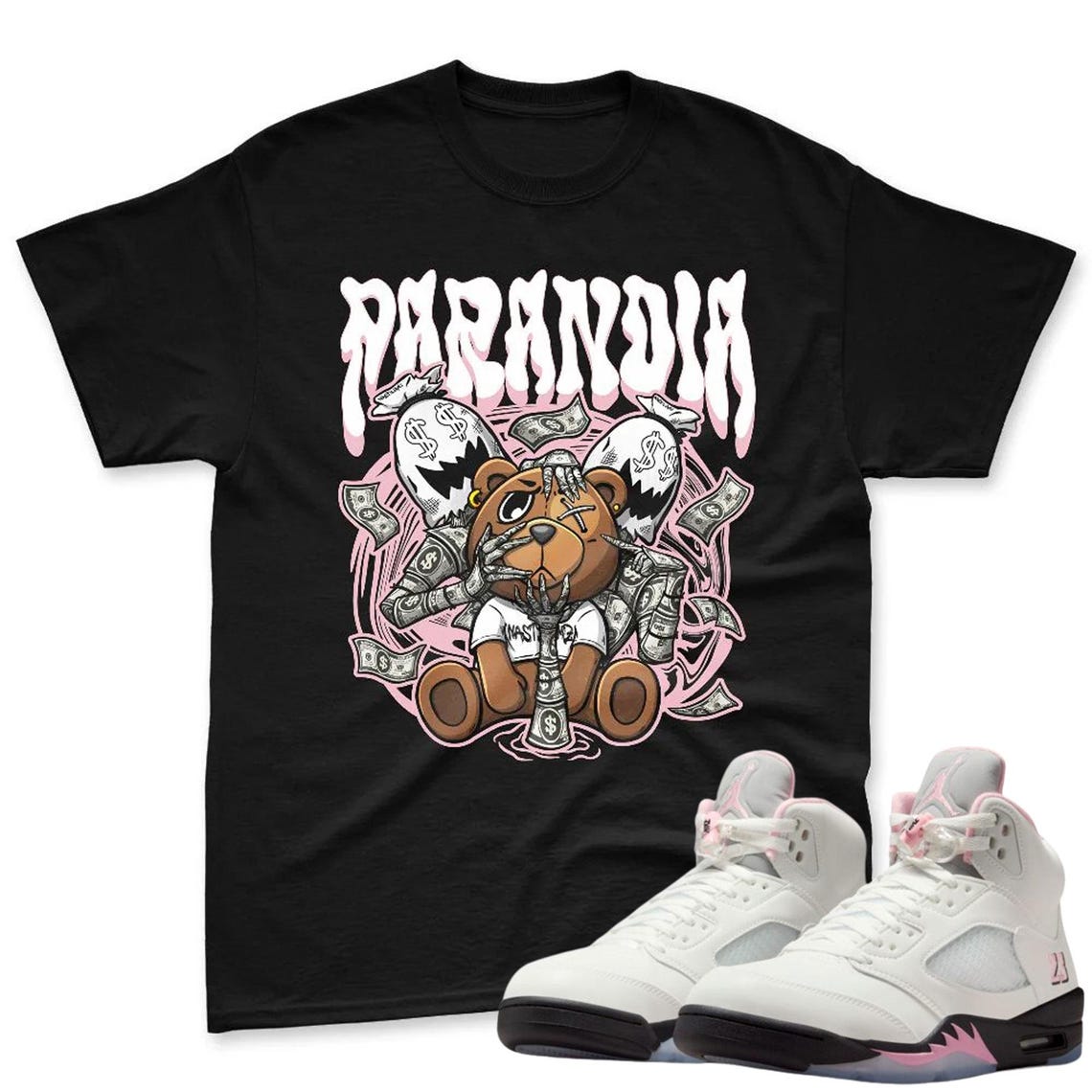 Money Bear Shirt To Match Jordan 5 Soft Pink Sneaker - Soft Pink Sneaker Match Shirt
