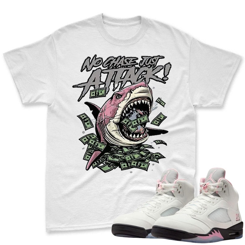 Shark Shirt To Match AJ 5 Soft Pink Sneaker - Jordan 5 Soft Pink Sneaker Mactching Tshirt