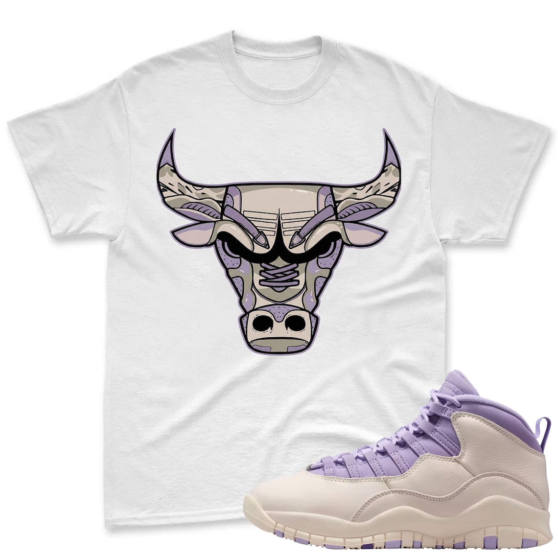BULL! Shirt To Match Jordan 10 Hydrangeas Chalk Sneaker - AJ 10 Chalk Sneaker Match Shirt
