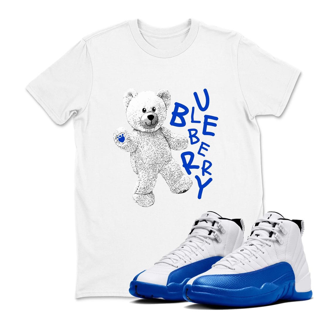 Bear Shirt To Match Air Jordan 12 Blueberry - AJ 12 Blueberry Game Royal Blue White Black Sneaker Match Shirt