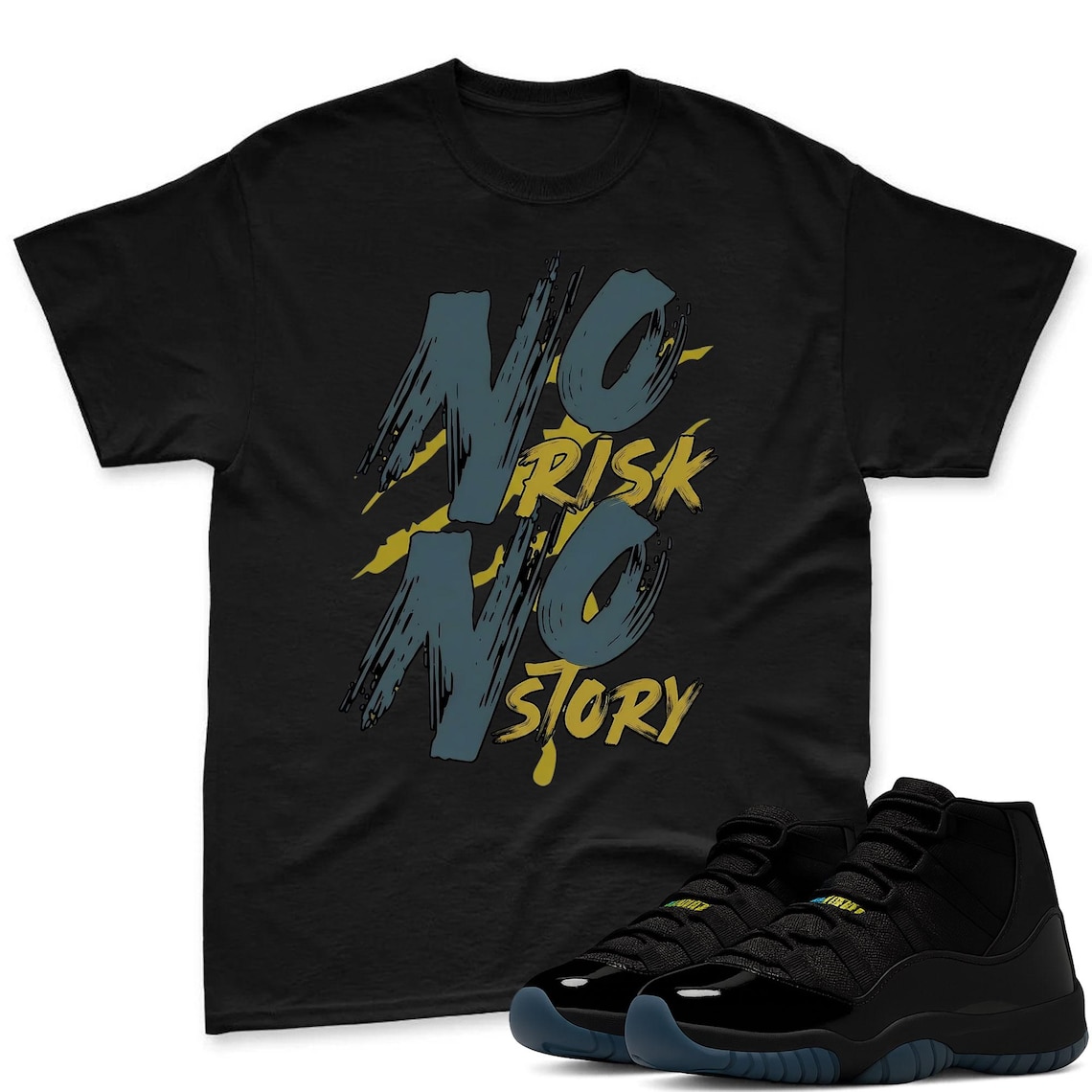 NO RISK T-Shirt to Match Jordan 11 Gamma Sneaker - AJ 11 Gamma Sneaker Match Shirt