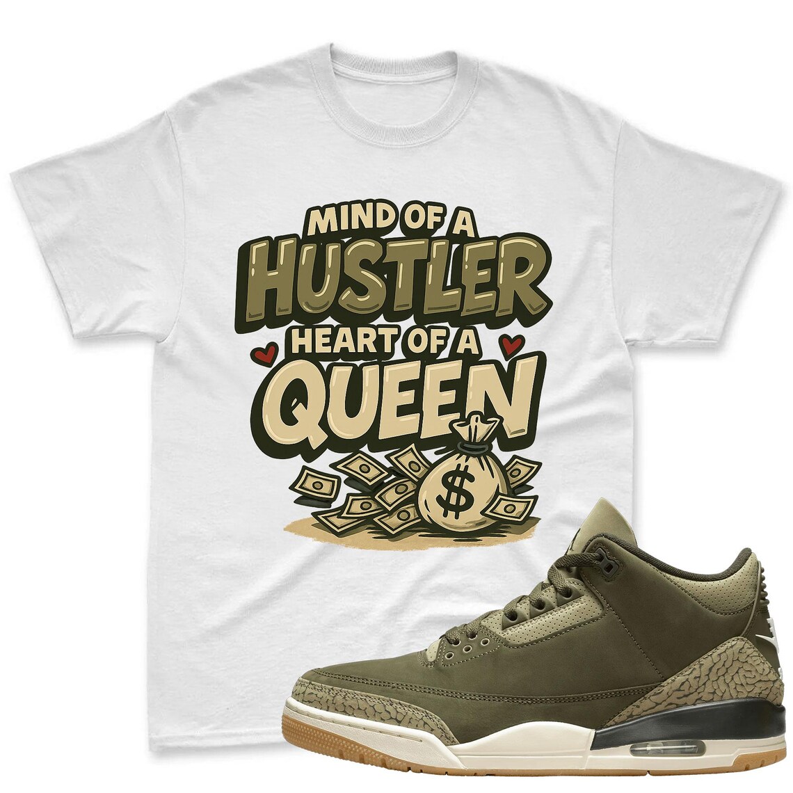 Queen Shirt To Match Jordan 3 Family Affair Medium Olive - Sneaker Mactching Shirt