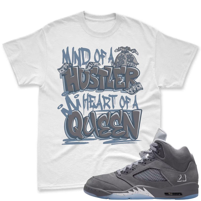QUEEN! Shirt To Match Jordan 5 Wolf Grey Sneaker - AJ 5 Wolf Grey Sneaker Match Shirt