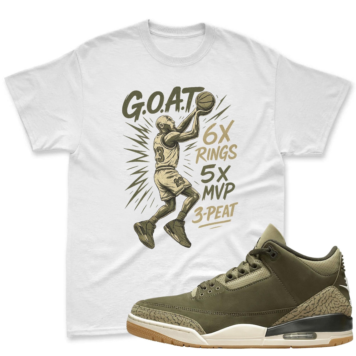 GOAT Shirt To Match Jordan 3 Family Affair Medium Olive - Sneaker Mactching Shirt