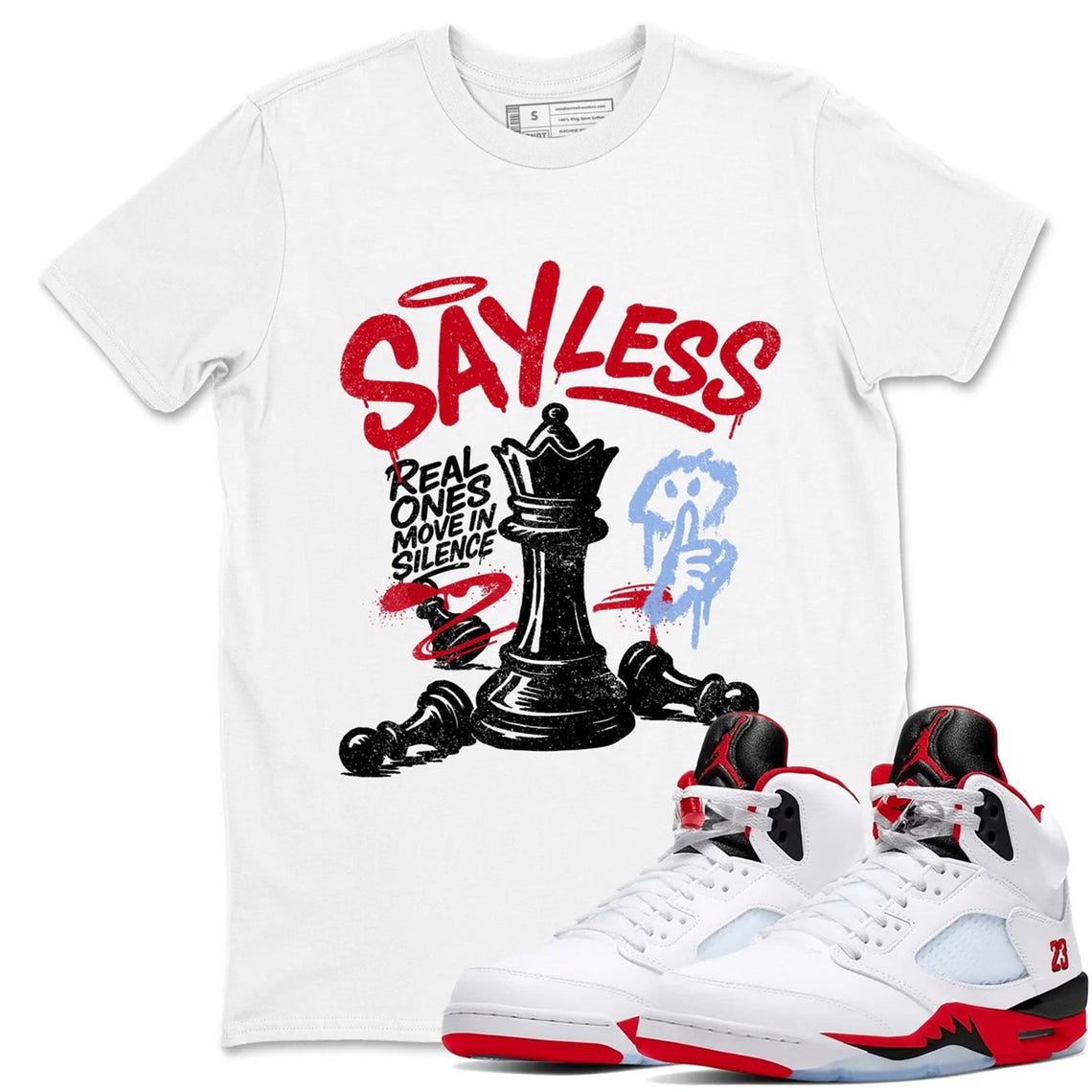 Sayless Shirt To Match Jordan 5 Fire Red Sneaker - AJ 5 Fire Red Sneaker Match Shirt