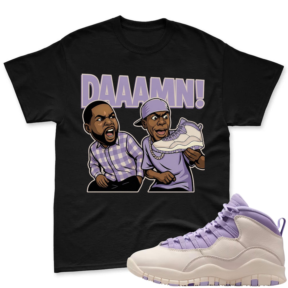 DAAAMN! Shirt To Match Jordan 10 Hydrangeas Chalk Sneaker - AJ 10 Chalk Sneaker Match Shirt