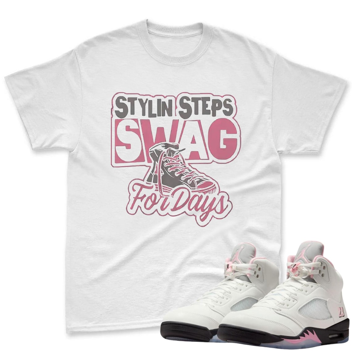 Stylin Steps Shirt To Match Jordan 5 Soft Pink Sneaker - Soft Pink Sneaker Match Shirt