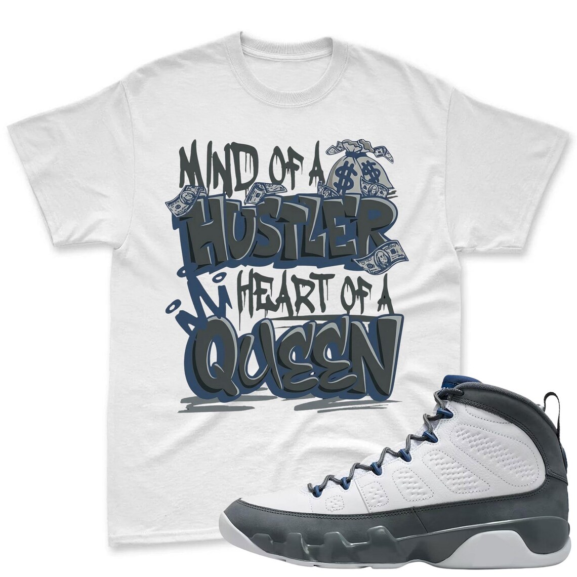 HUSTLER QEEN! Shirt To Match Jordan 9 Flint Grey Sneaker - Jordan 9 Sneaker Match Shirt
