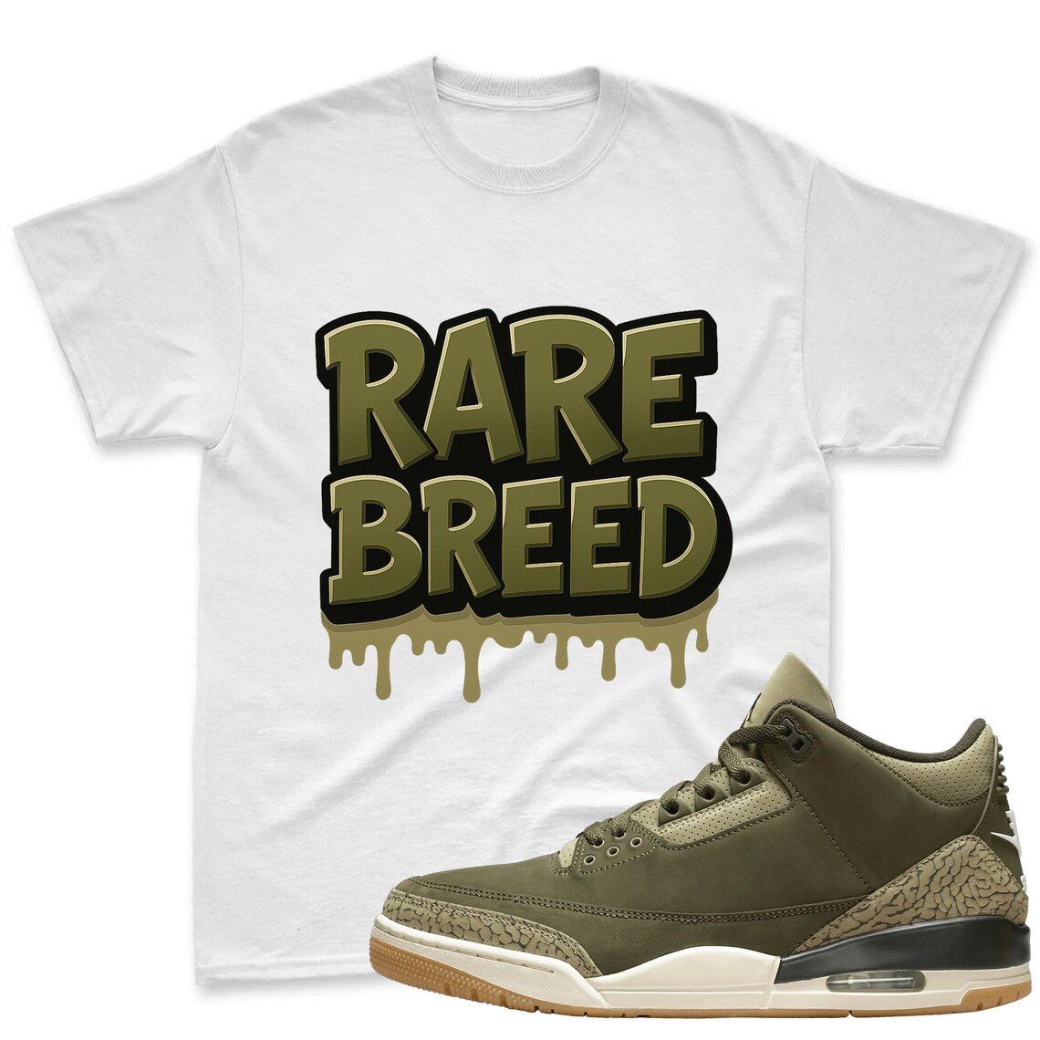 Rare Breed Shirt To Match Jordan 3 Family Affair Medium Olive Sneaker
