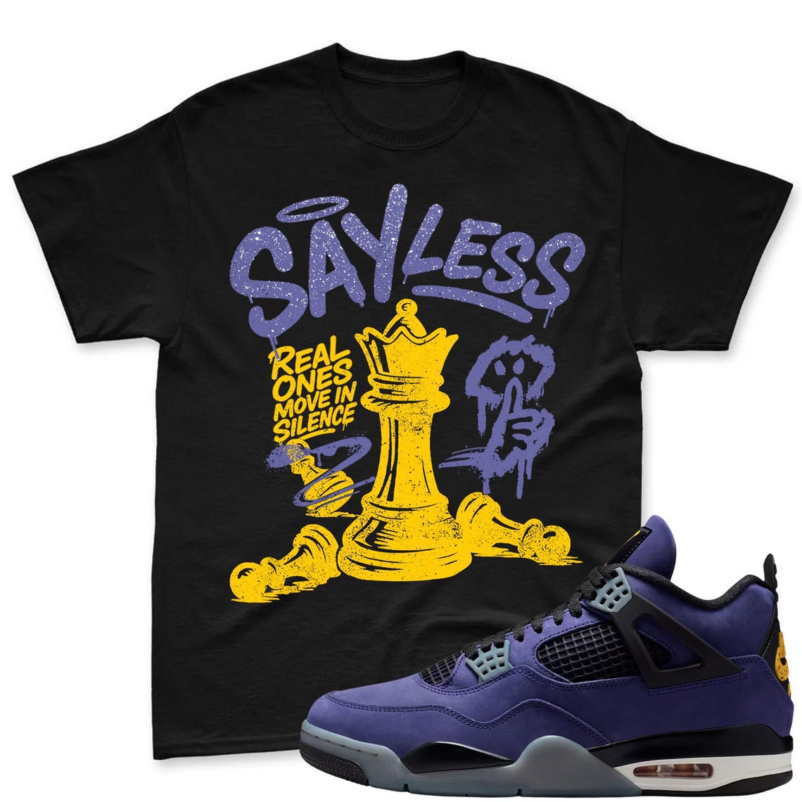 SAYLESS! Shirt To Match Jordan 4 Lakers Imperial Purple Sneaker - Sneaker Mactching Shirt