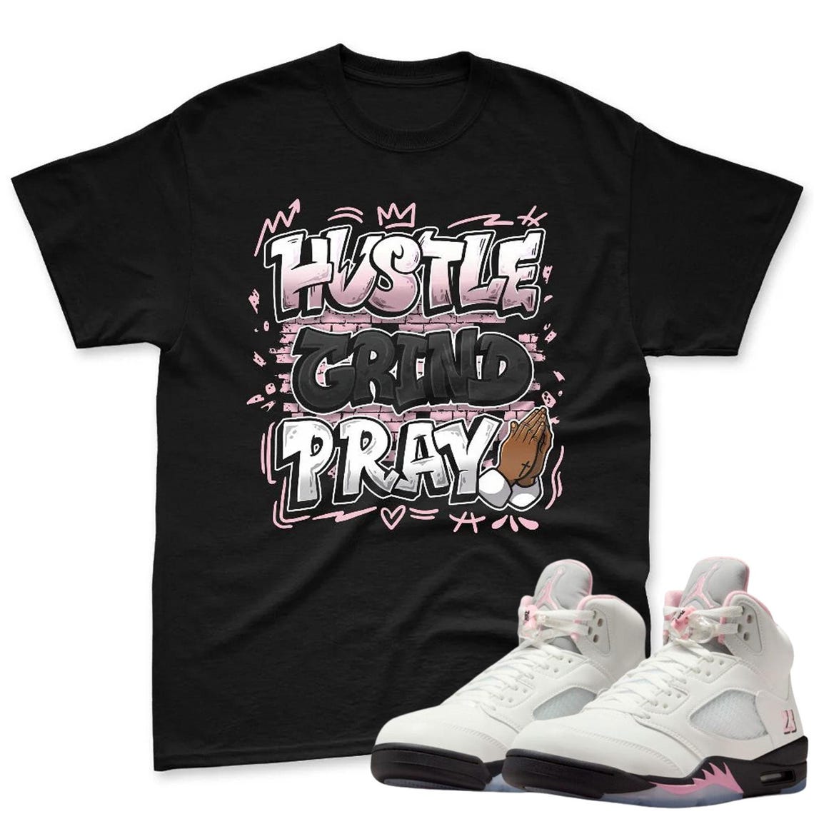 Hustle Shirt To Match Jordan 5 Soft Pink Sneaker - AJ 5 Soft Pink Sneaker Match Shirt