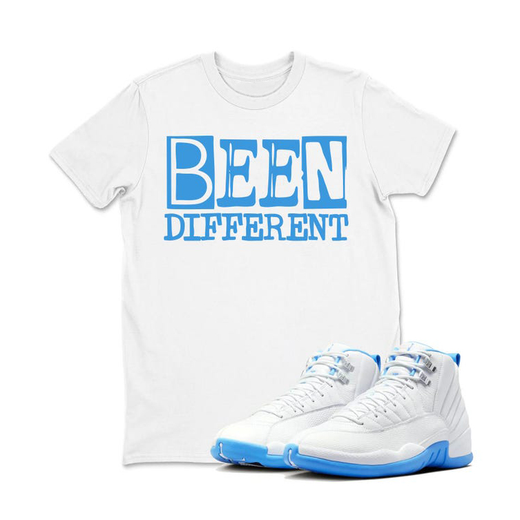 Air Jordan 12 Melo White University Blue Sneaker Matching Tee - JD 12 White University Blue Sneaker Matching Tee