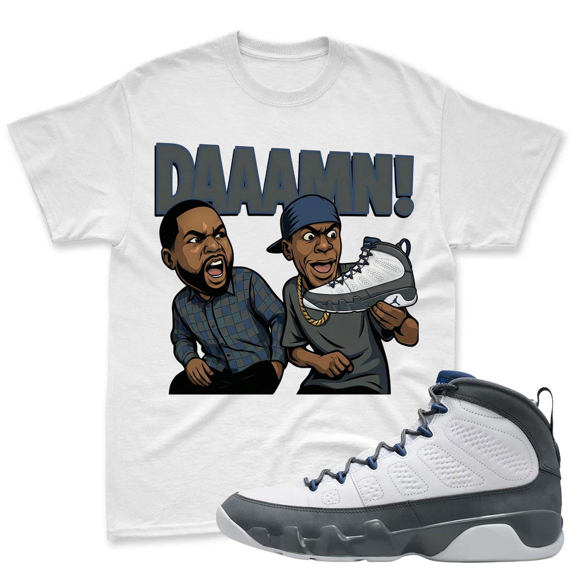 DAAAMN! Jordan 9 Flint Grey Sneaker Mactching Shirt - Shirt To Match Jordan 9 Flint Grey