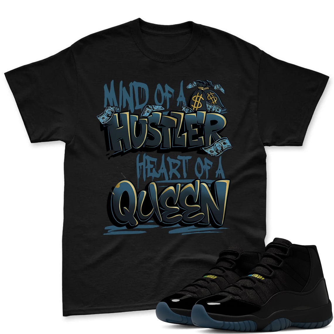 Hustle Queen Shirt To Match Jordan 11 Gamma Sneaker - AJ 11 Gamma Sneaker Match Shirt