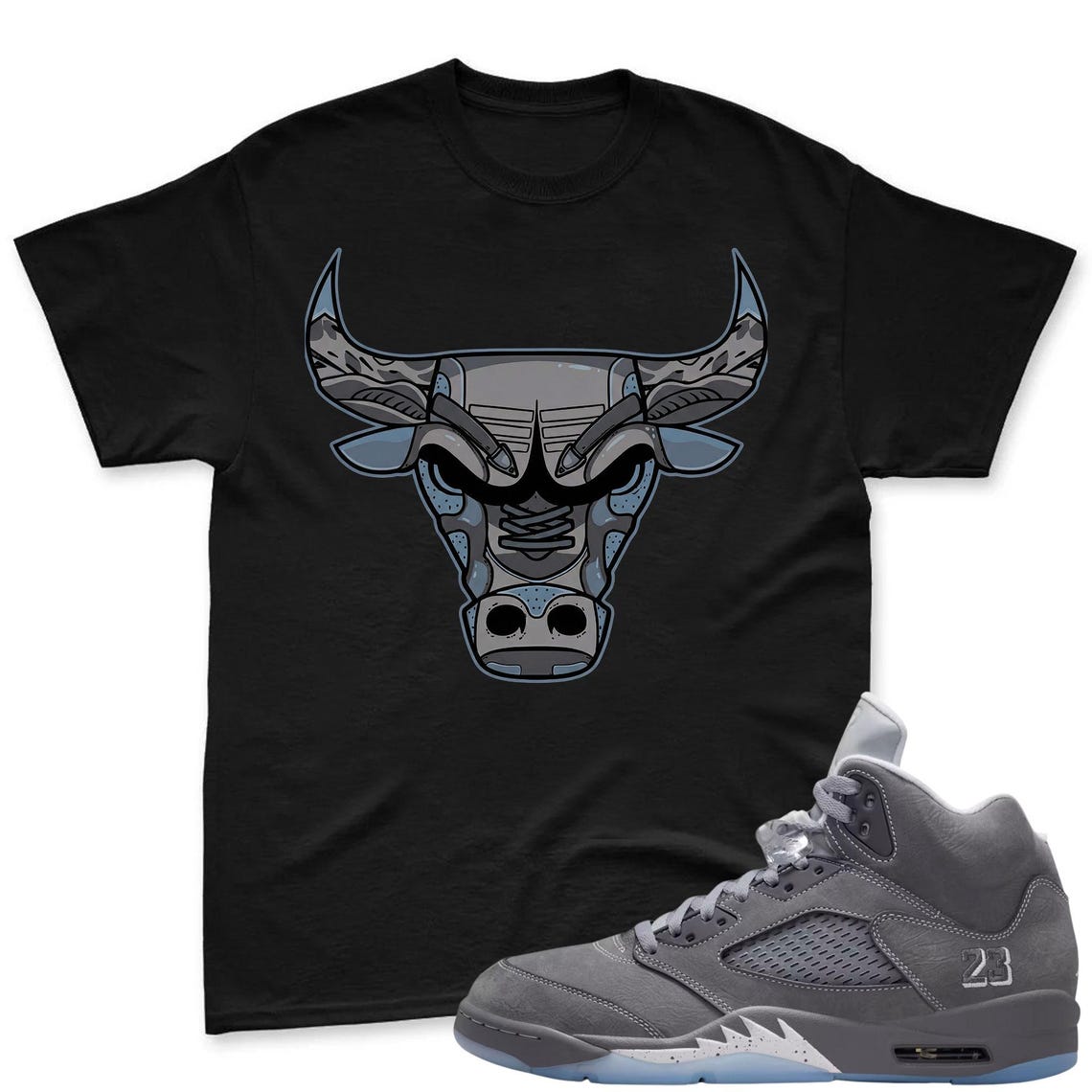 BULL! Shirt To Match Jordan 5 Wolf Grey Sneaker - AJ 5 Wolf Grey Sneaker Match Shirt