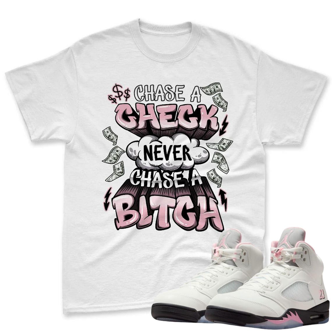 Chase A Check Shirt To Match Jordan 5 Soft Pink Sneaker - AJ 5 Pink Sneaker Match Shirt