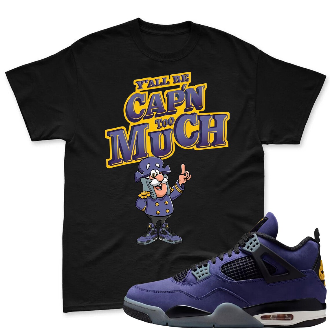 CAP'N! Shirt To Match Jordan 4 Lakers Imperial Purple Sneaker - Jordan 4 Lakers Match Tee