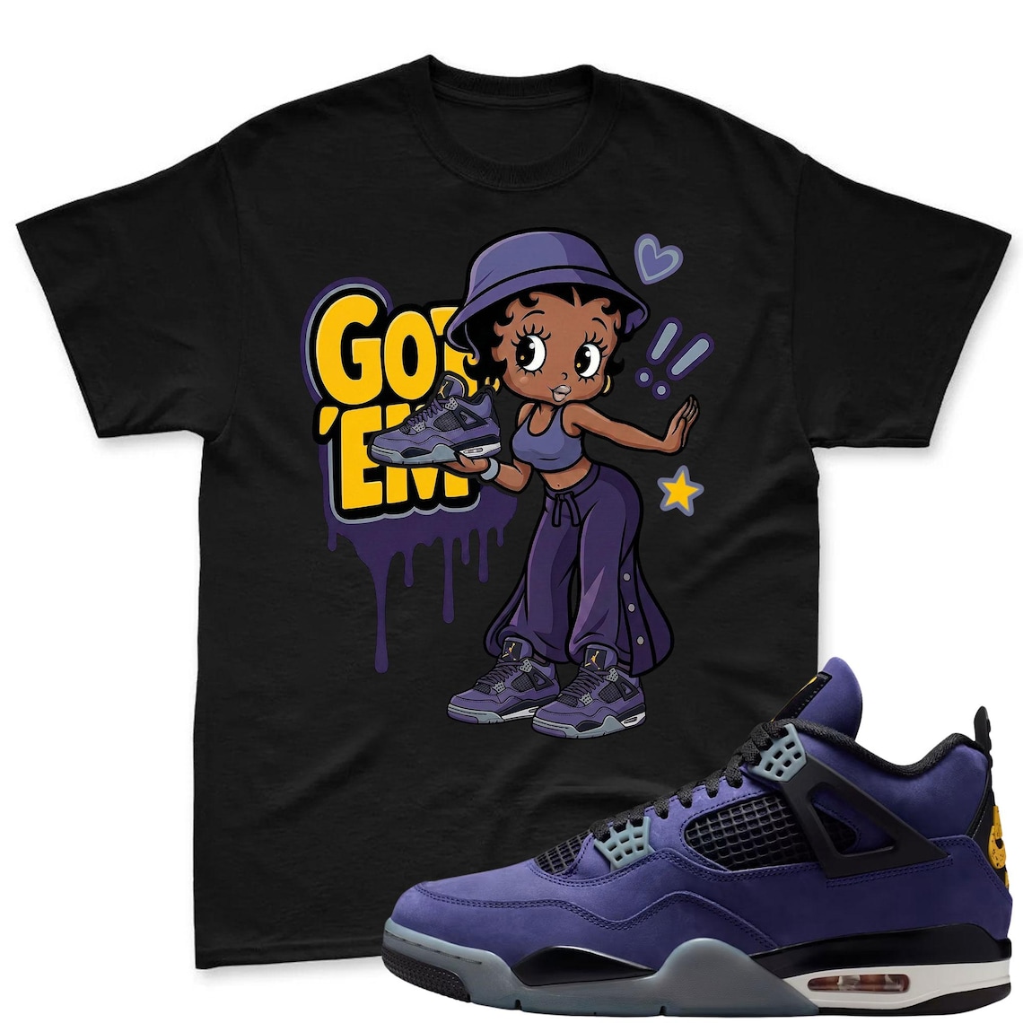 DAAAMN! Shirt To Match Jordan 4 Lakers Imperial Purple Sneaker - Jordan 4 Lakers Match Tee