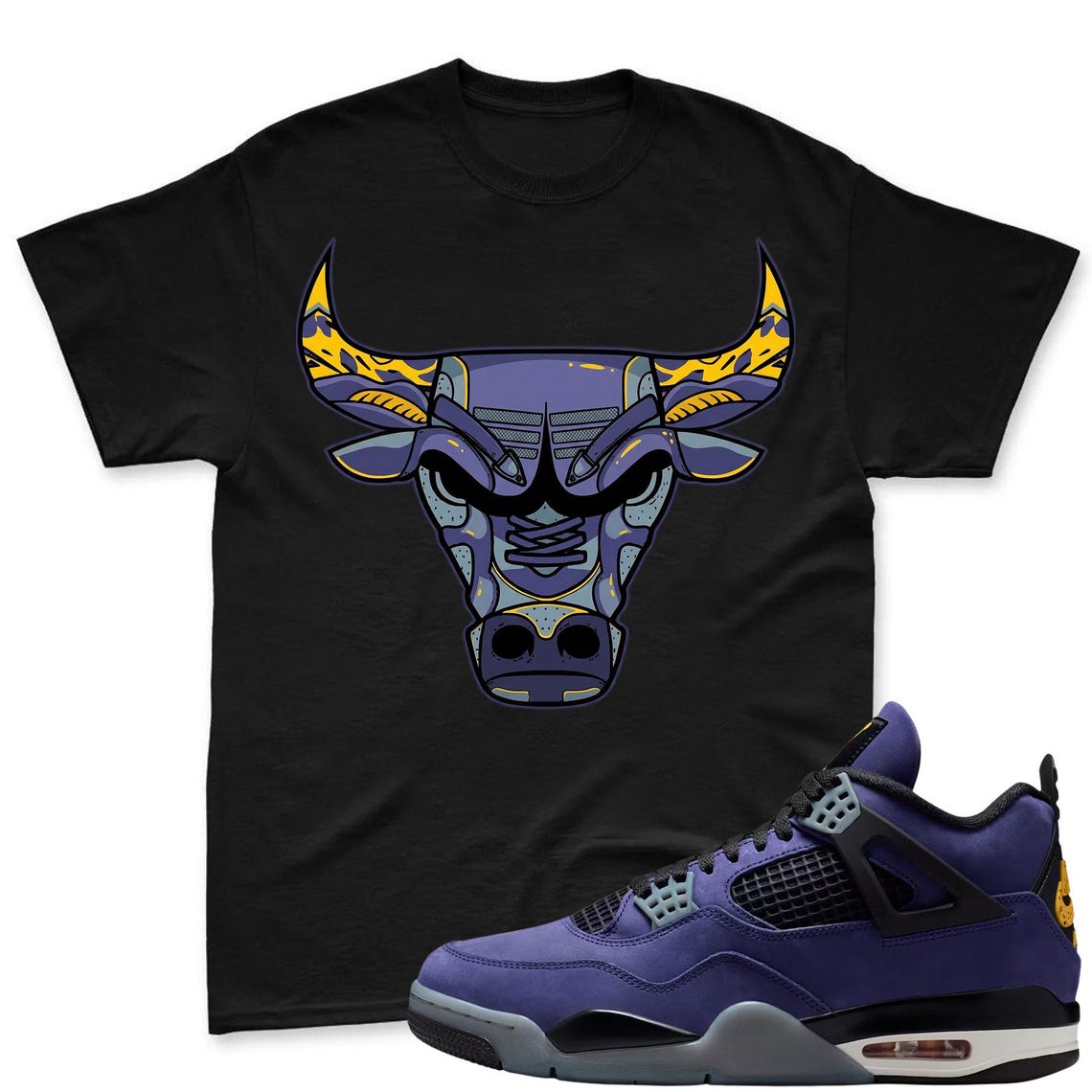 BULL! Shirt To Match Jordan 4 Lakers Imperial Purple Sneaker - Retro 4 Imperial Purple Match Tee