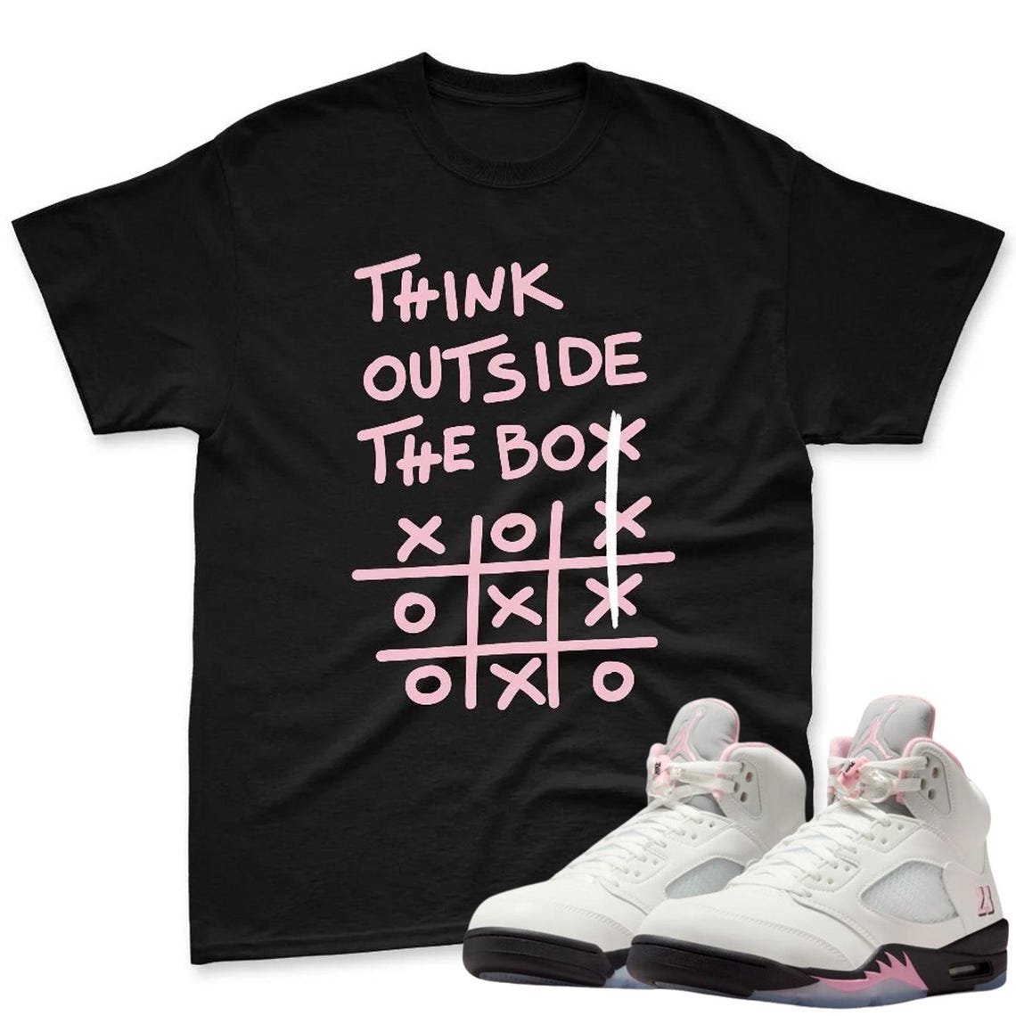 Think Outside The Box Shirt To Match AJ 5 Soft Pink - Jordan 5 Soft Pink Sneaker Mactching Tee