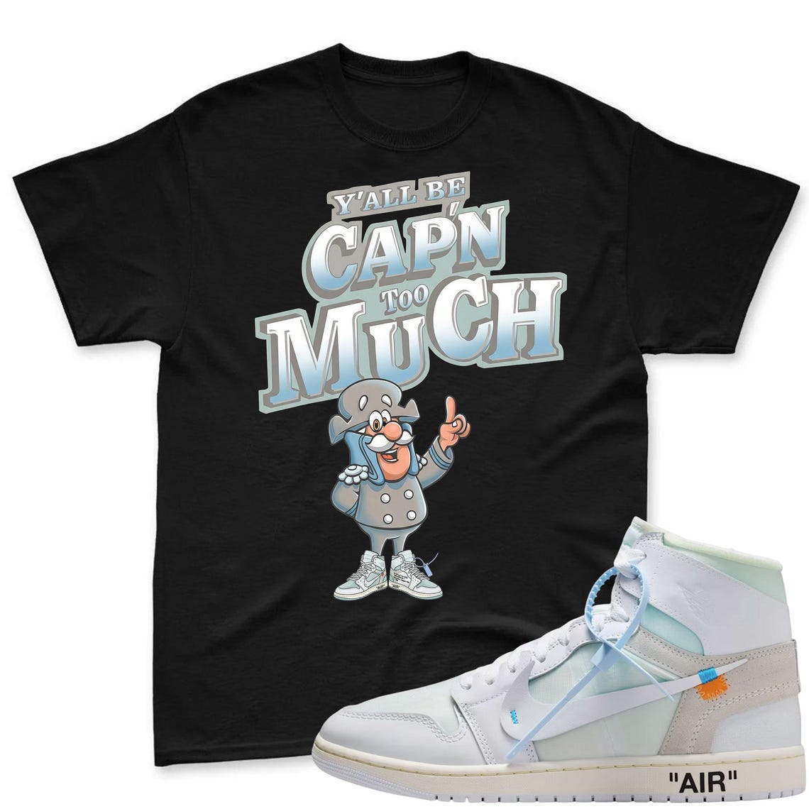 CAP'N MUCH! Shirt To Match Virgil Archive Air Jordan 1 High Alaska - Air Jordan 1 High OG x V.A.A. Sneaker Mactching Shirt
