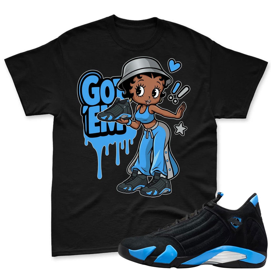 GOT'EM! Shirt To Match Jordan 14 Black and University Blue - Jordan 14s Retro Blue Black Match Shirt