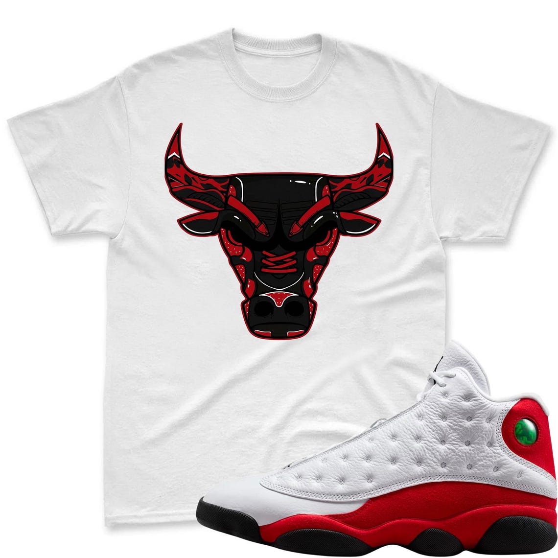 BULL! Shirt To Match Air Jordan 13 Chicago Jordan 13 Retro White and University Red Match Shirt