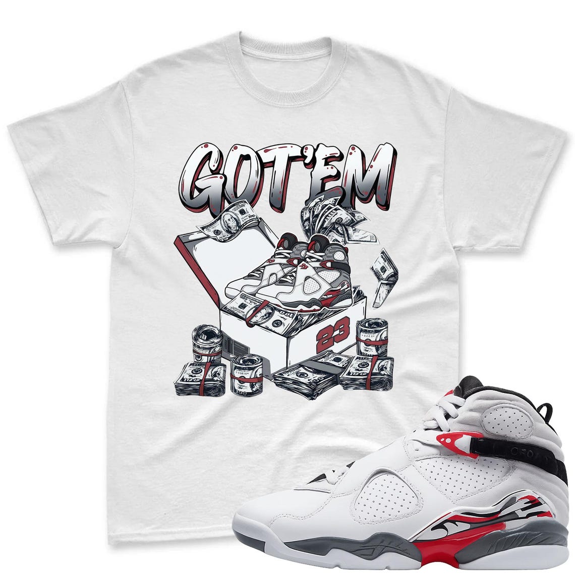 GOT EM BOX! T-Shirt To Match Air Jordan 8 Bugs Bunny Sneaker - AJ8 Bugs Sneaker Match Shirt