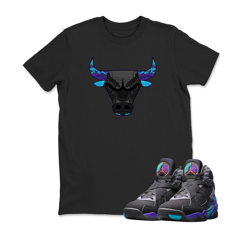 Jordan 8 Aqua 2025 Black Sneaker Matching Tee - Shirt To Match Sneaker Sneakerhead Bulls 23