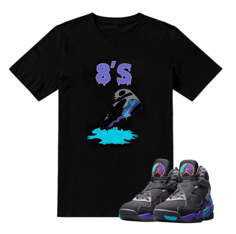 Jordan 8 AQUA Black Sneaker Matching Tee - Retro 8S Tee for Sneakerheads