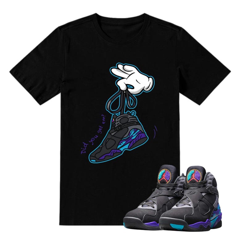 Jordan 8 AQUA 2025 Black Sneaker Matching T-shirt - Retro 8S Tee for Sneakerheads