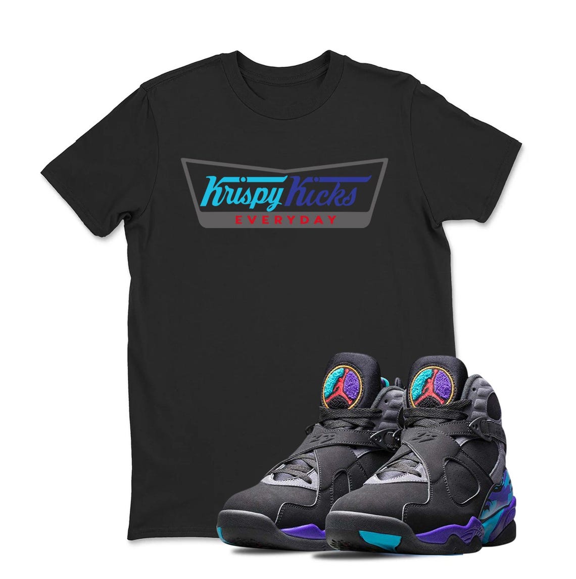 Jordan 8 AQUA 2025 Black Sneaker Matching Tee Shirt - Retro 8S Tee for Sneakerheads