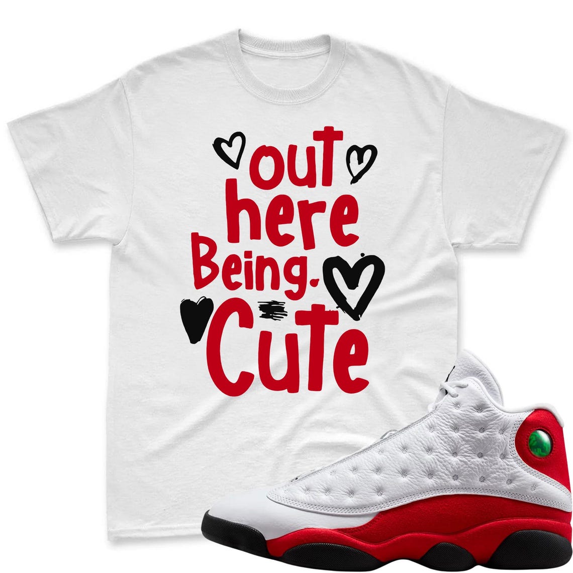 CUTE! Shirt To Match Air Jordan 13 Chicago - Jordan 13 Retro White and University Red Match Shirt