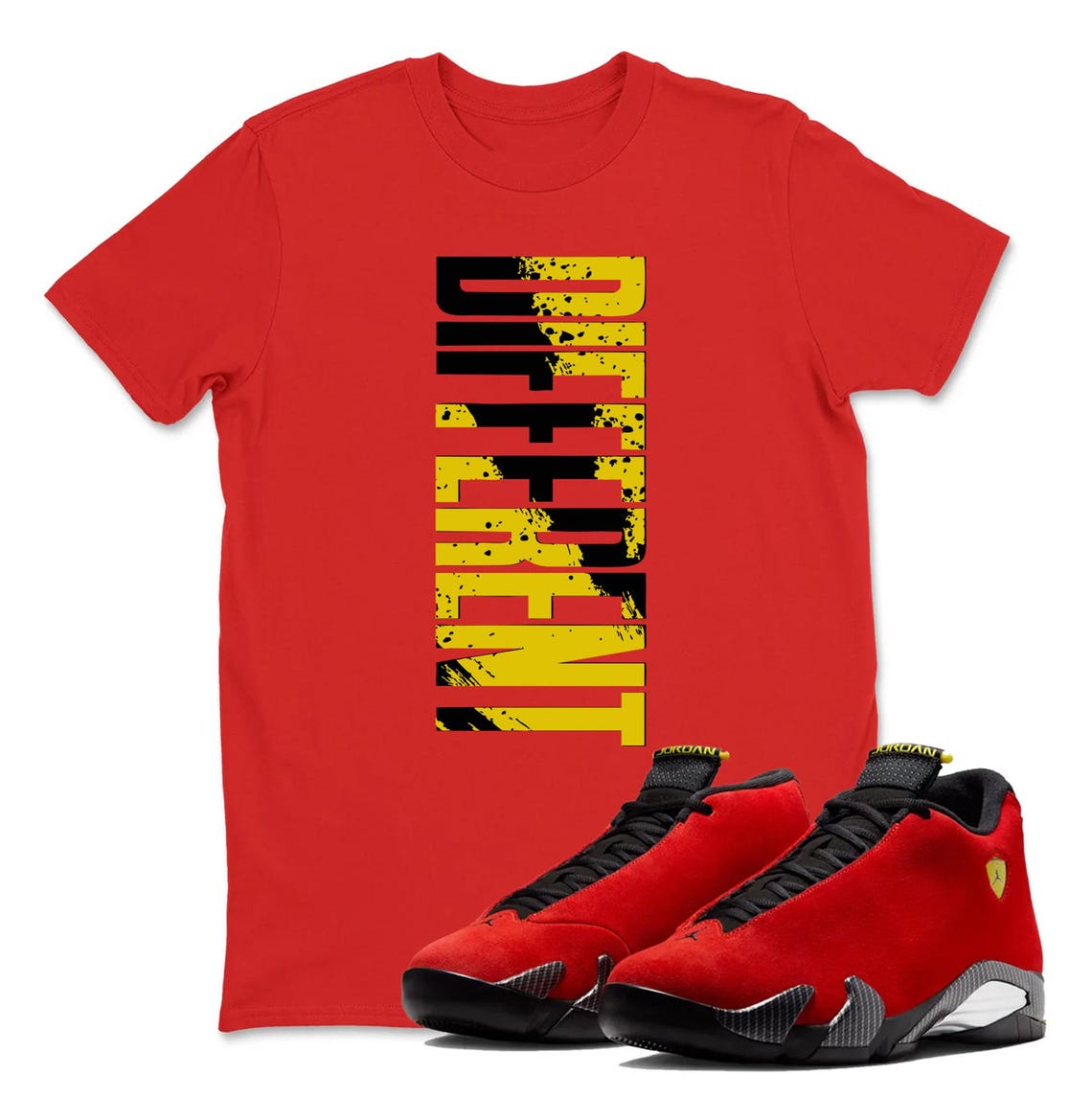 DIFFERENT Jordan 14 Challenge Red Sneaker Matching Tee Shirt - Retro 14s Tee for Sneakerheads