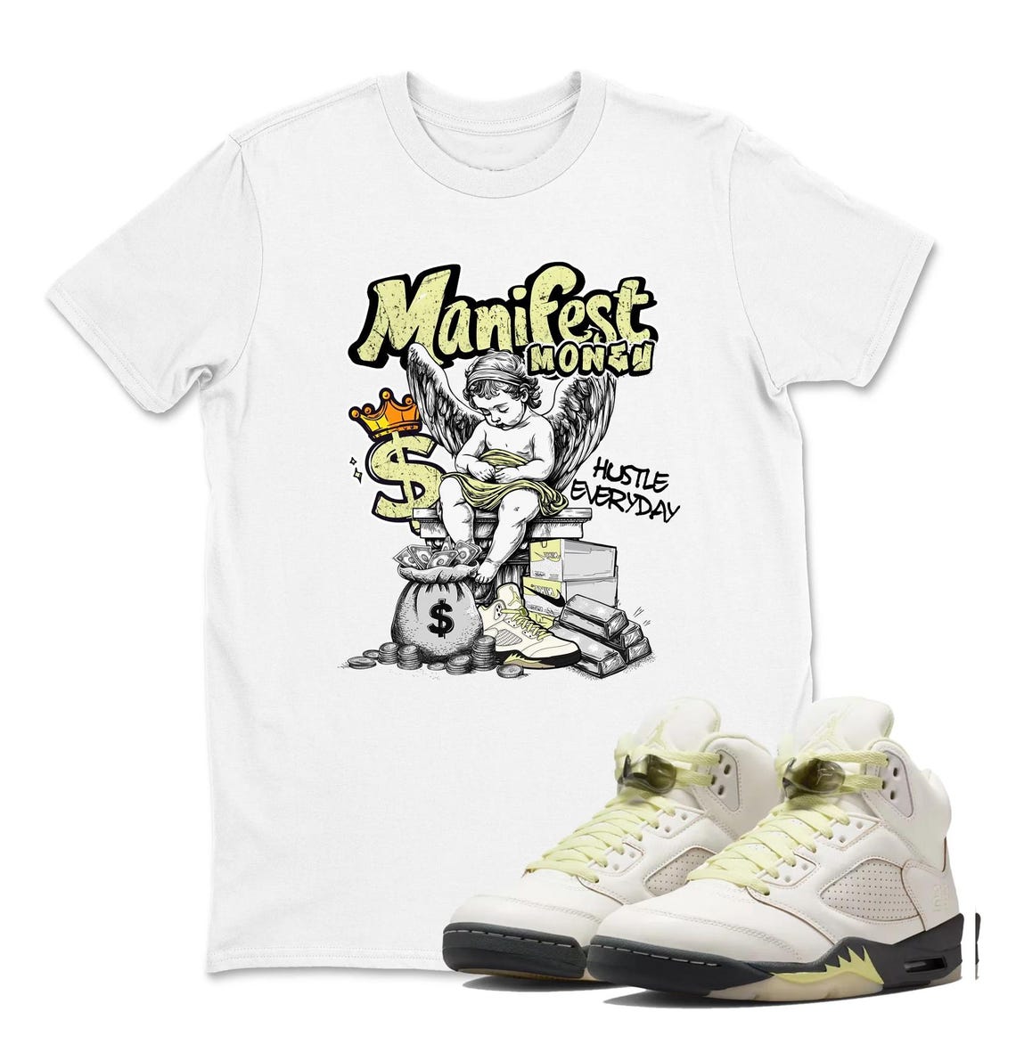 Air Jordan 5 Luminous Green Sneaker Matching Tee - Number Statue Sneaker Tees