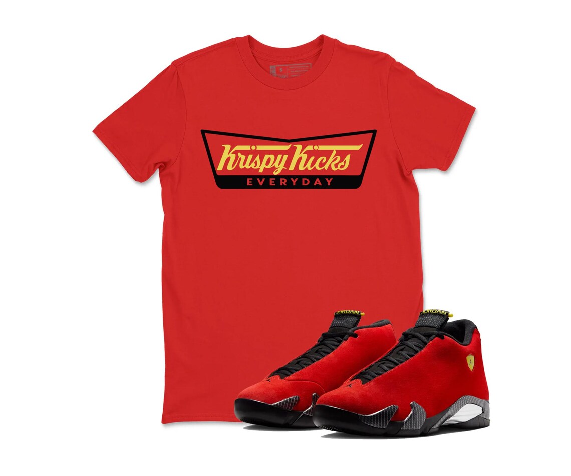 Krispy Kicks Jordan 14 Ferrari Challenge Red Sneaker Matching Tee Shirt - Retro 14s Tee for Sneakerheads