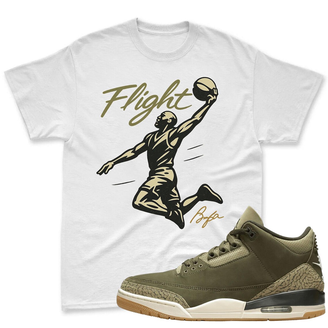 FLIGHT Shirt To Match Jordan 3 Family Affair Medium Olive Sneaker - Jordan 3 Mactching Shirt