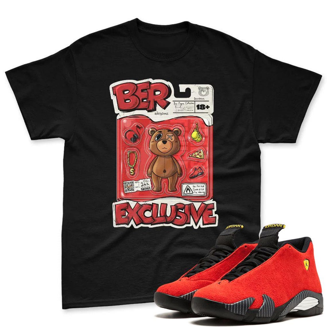 Exclusive Bear T-Shirt Matching Jordan 14 Ferrari - Jordan 14 Challenge Red Sneaker Matching T-Shirt