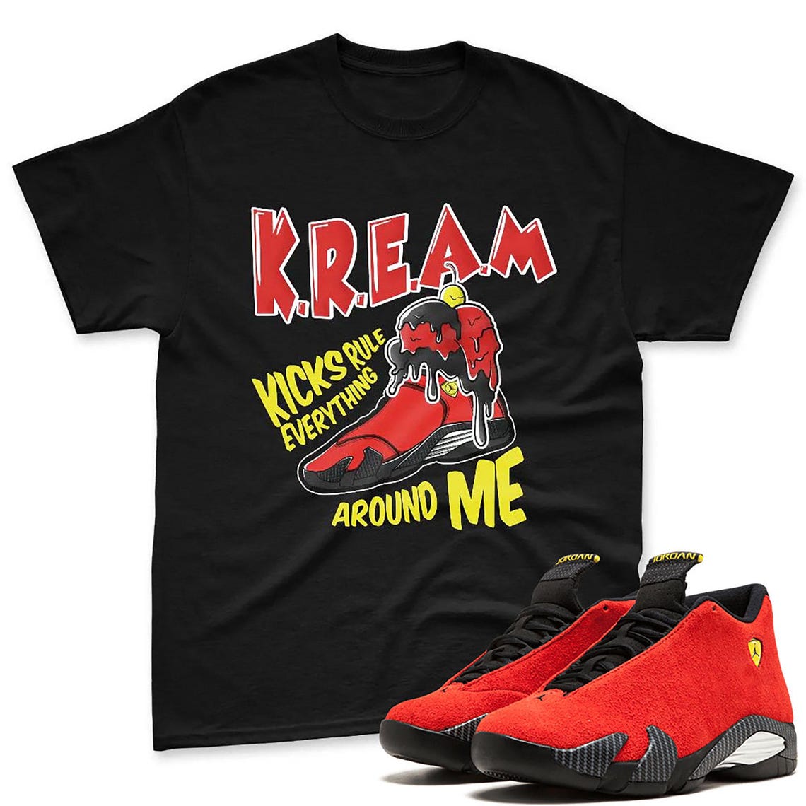 Kream Shirt To Match Jordan 14 Ferrari - Jordan 14 Challenge Red Sneaker Matching T-Shirt