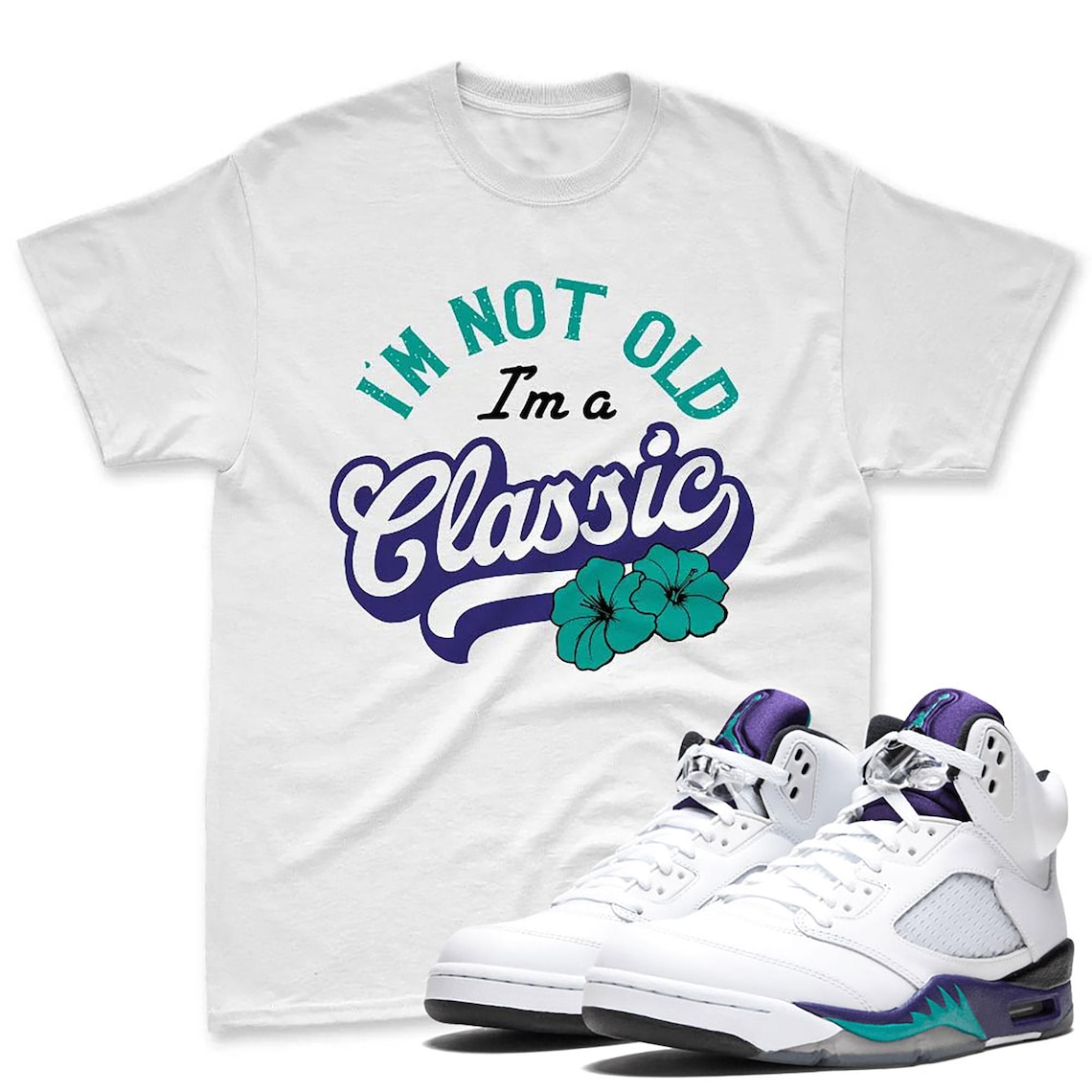 I'm Classic Purple White Color Shirt to match AJ 5 Grape Black White Sneaker
