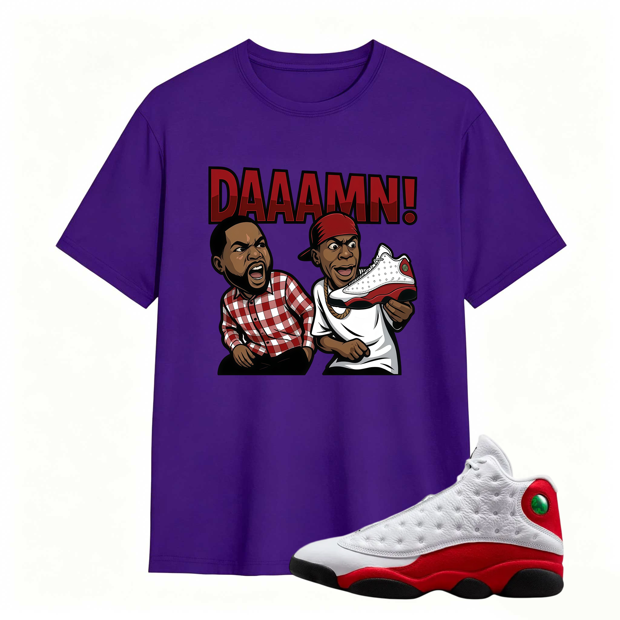 DAAAMN! Shirt To Match Air Jordan 13 Chicago - Jordan 13 Retro White and University Red Match Shirt