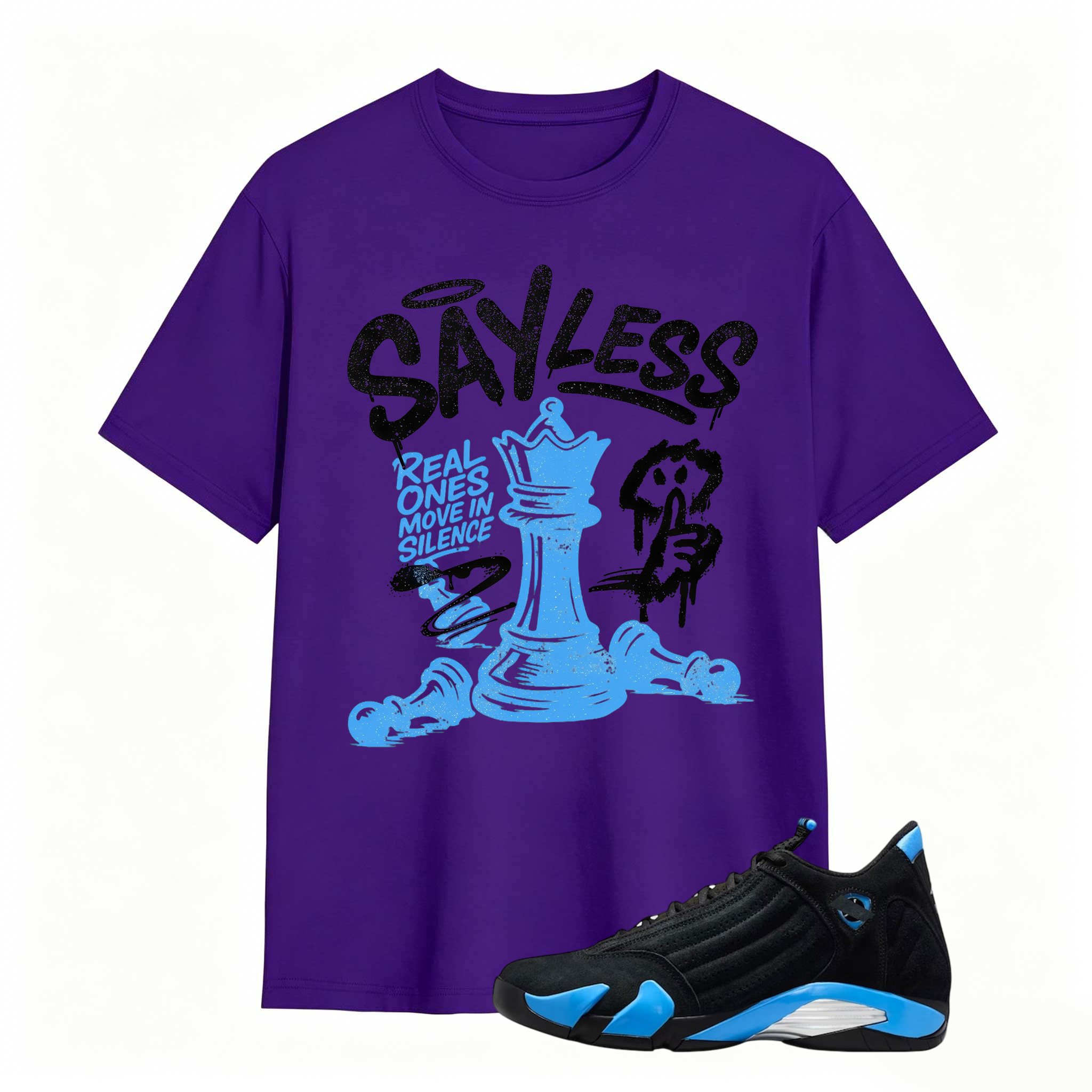 SAYLESS! Shirt To Match Air Jordan 14 Black and University Blue - Jordan 14s Retro Blue Black Match Shirt