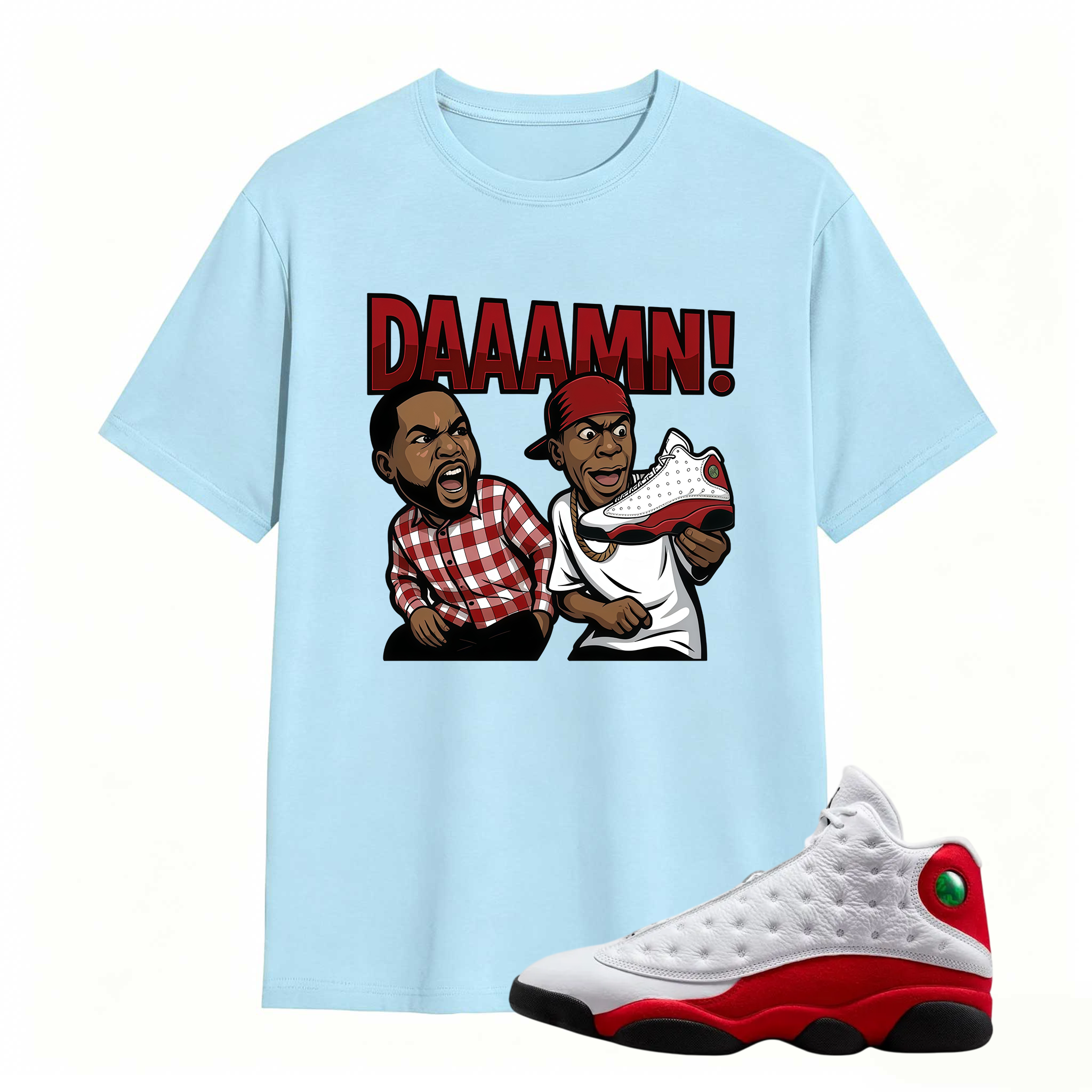 DAAAMN! Shirt To Match Air Jordan 13 Chicago - Jordan 13 Retro White and University Red Match Shirt