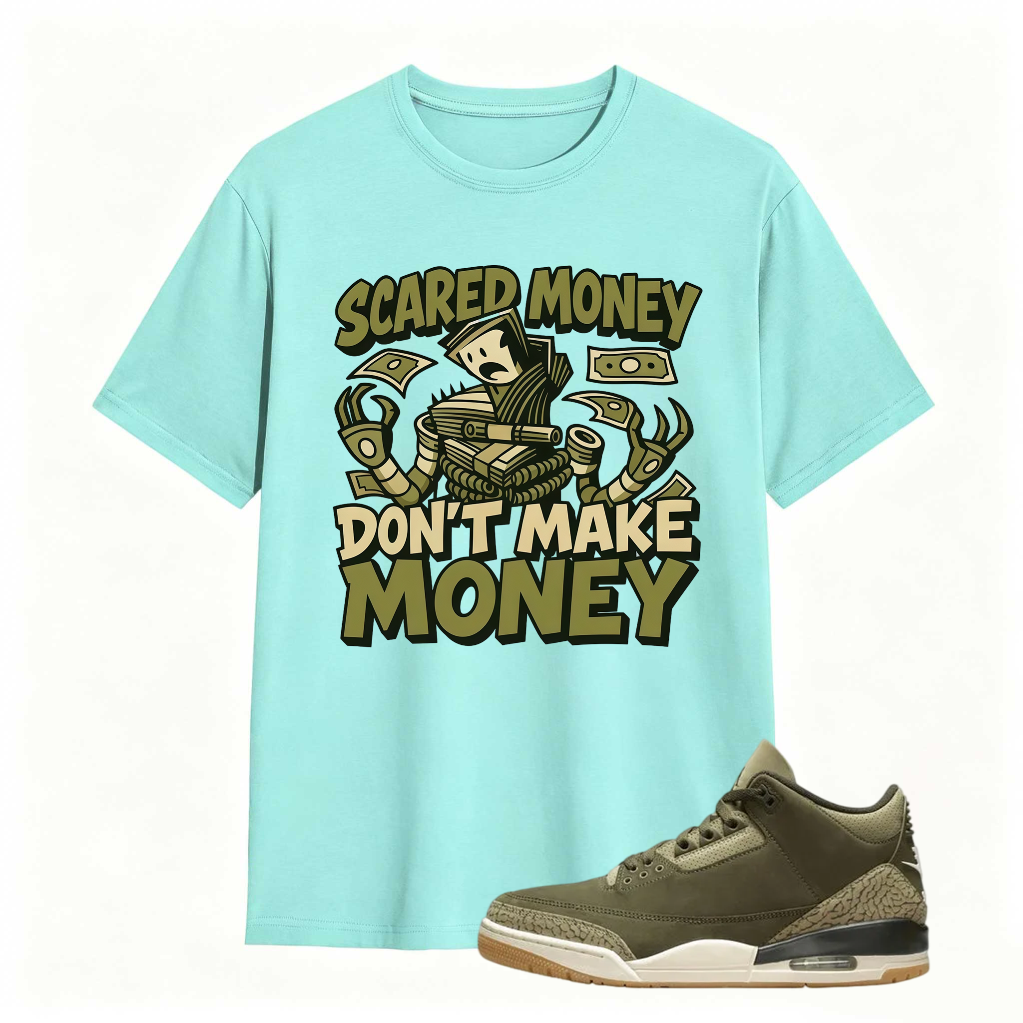Scared Money Shirt To Match Jordan 3 Family Affair Medium Olive Sneaker