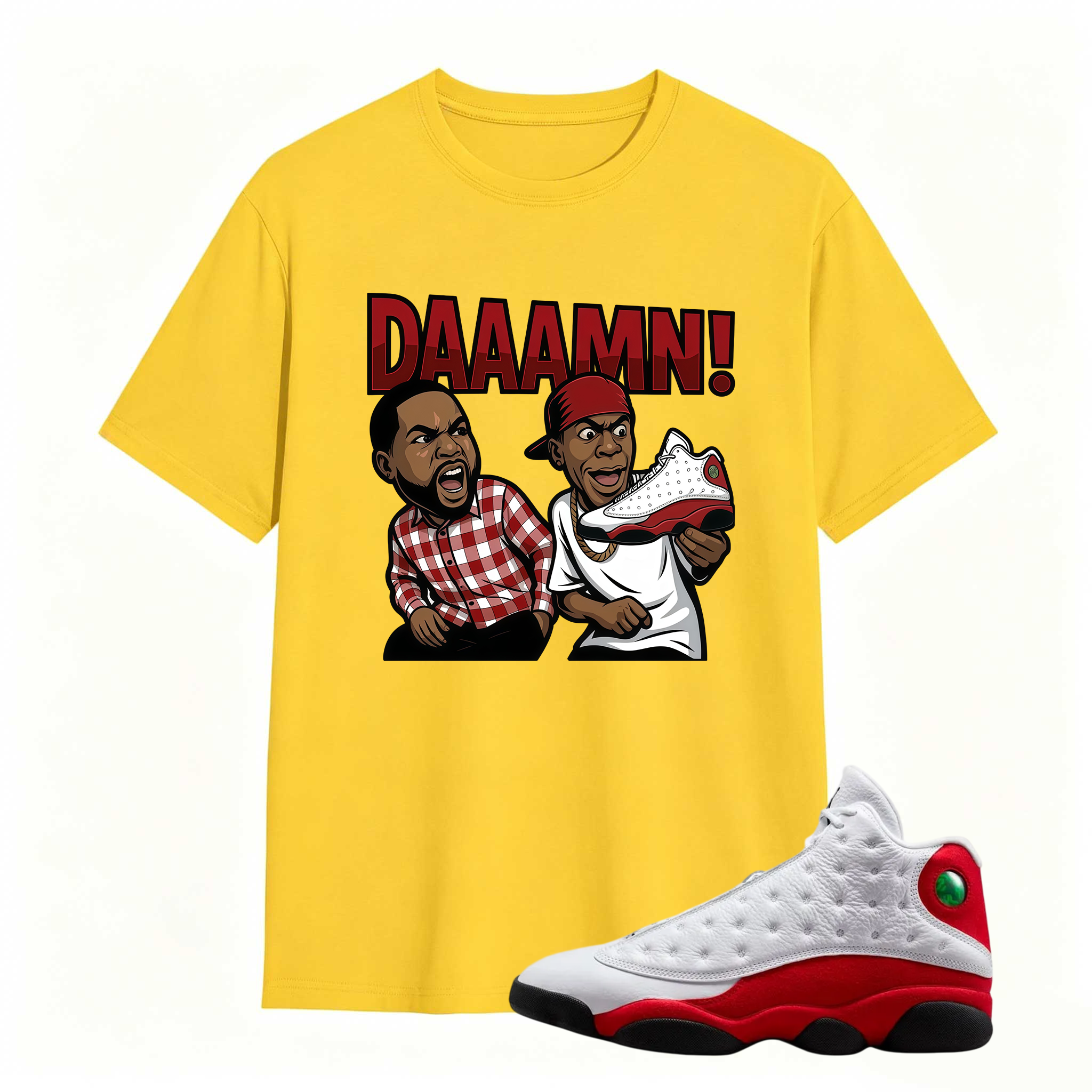 DAAAMN! Shirt To Match Air Jordan 13 Chicago - Jordan 13 Retro White and University Red Match Shirt