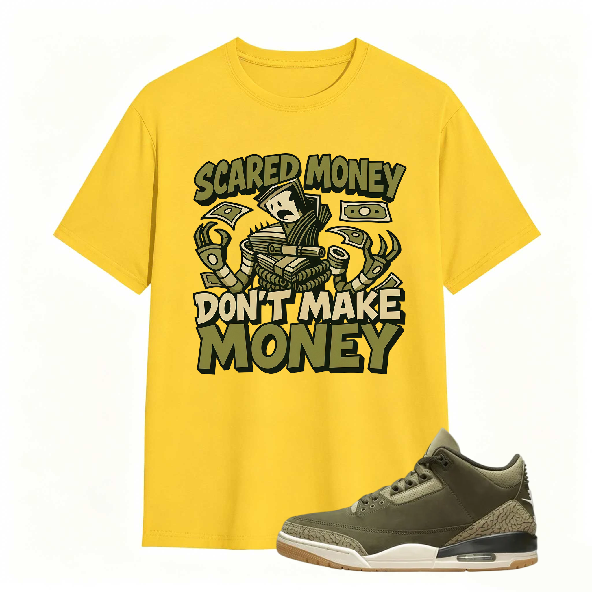 Scared Money Shirt To Match Jordan 3 Family Affair Medium Olive Sneaker