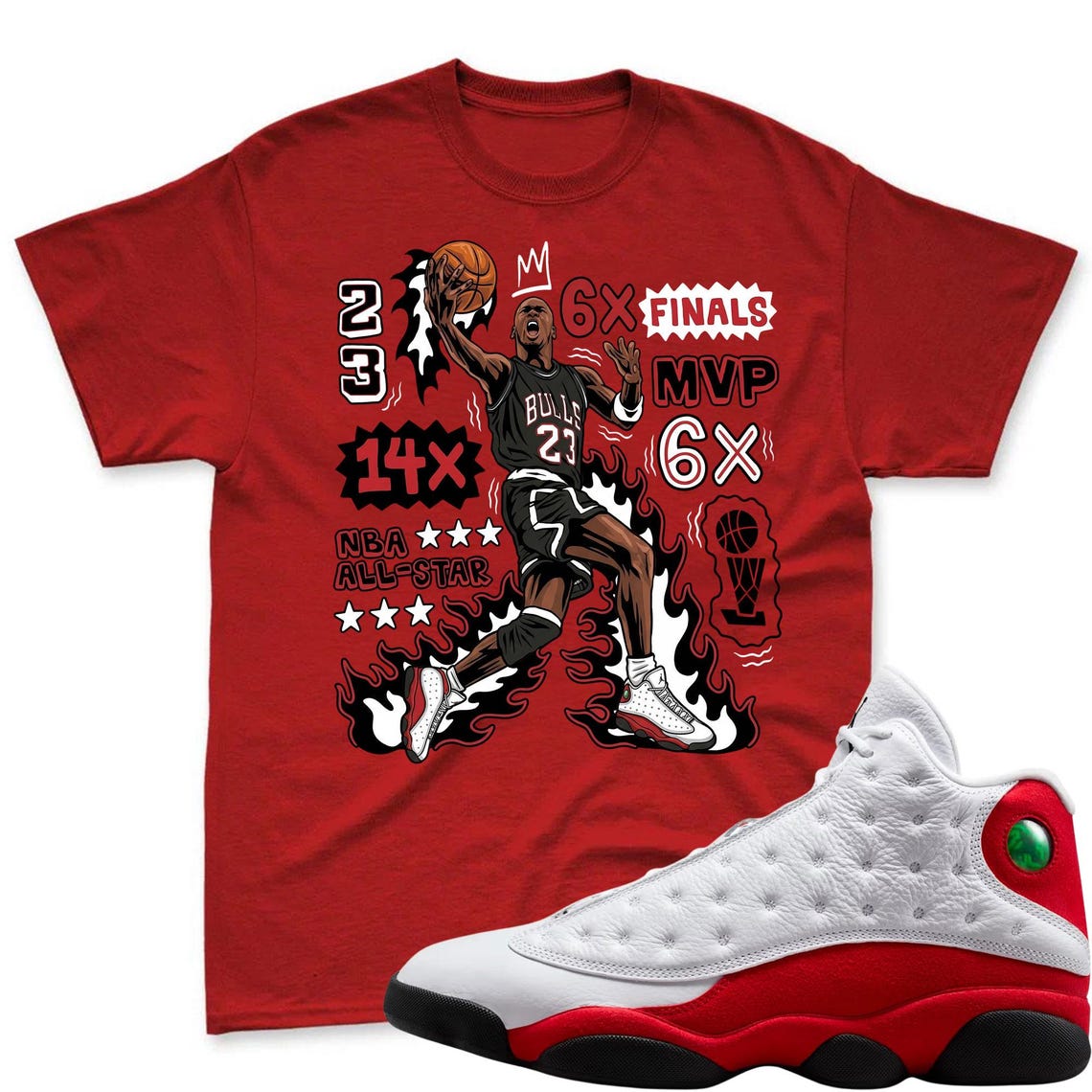 Accolades Flair! Shirt To Match Air Jordan 13 Chicago - Jordan 13 Retro White University Red Match Shirt