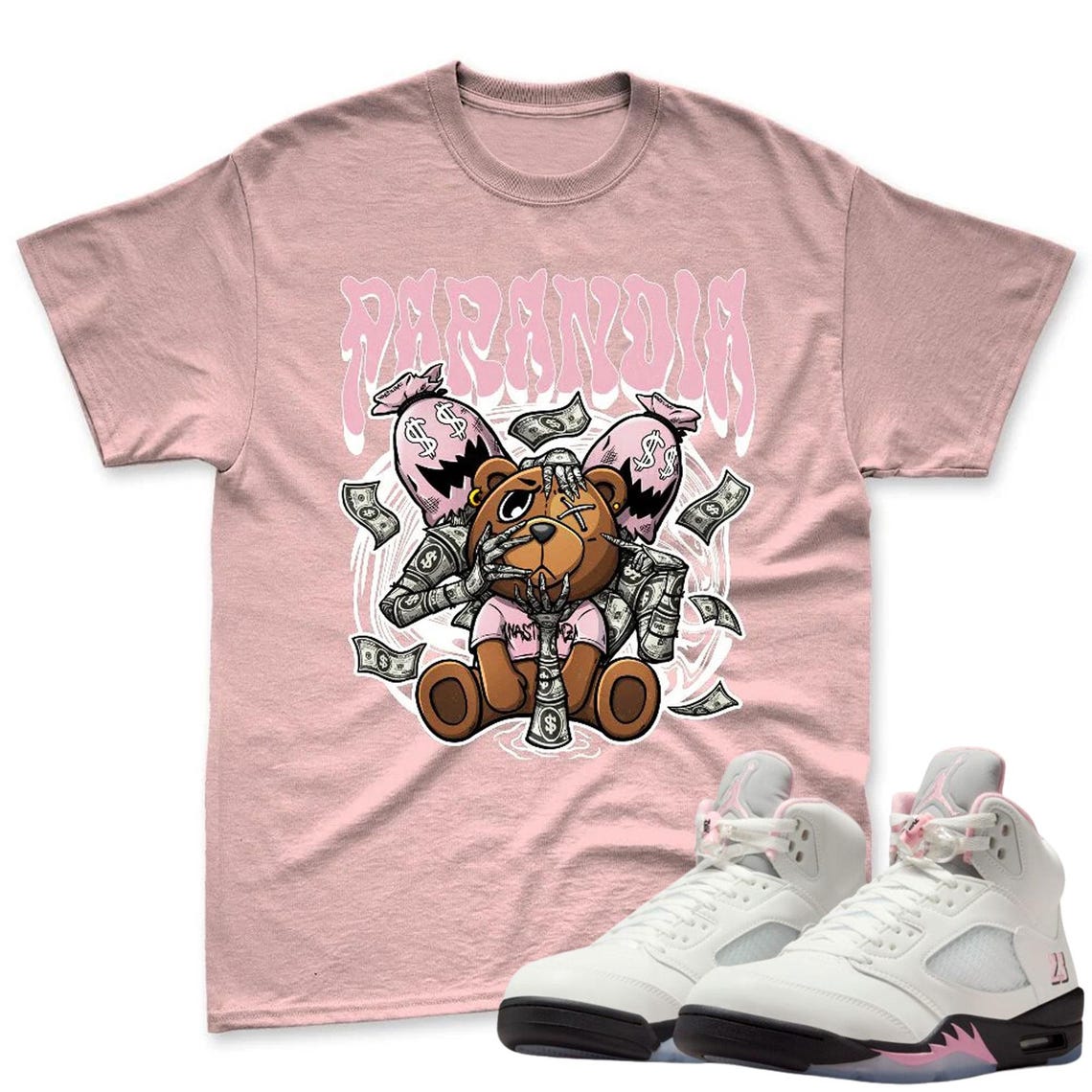 Money Bear Shirt To Match Jordan 5 Soft Pink Sneaker - Soft Pink Sneaker Match Shirt