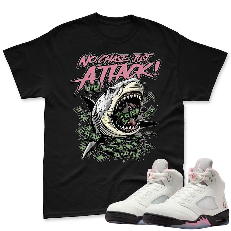 Shark Shirt To Match AJ 5 Soft Pink Sneaker - Jordan 5 Soft Pink Sneaker Mactching Tshirt
