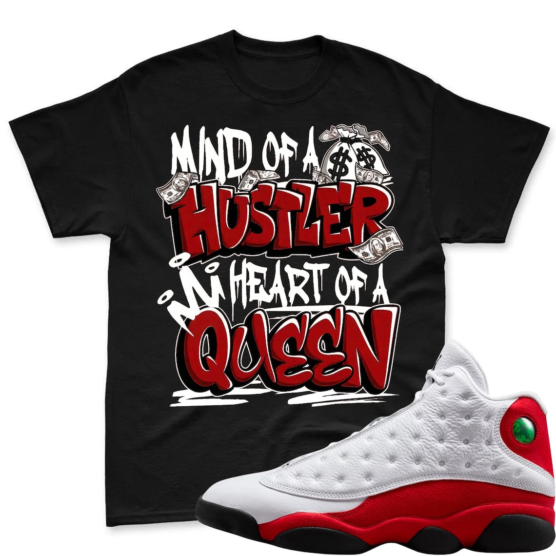 QUEEN! Shirt To Match Air Jordan 13 Chicago - Jordan 13 Retro White and University Red Match Shirt